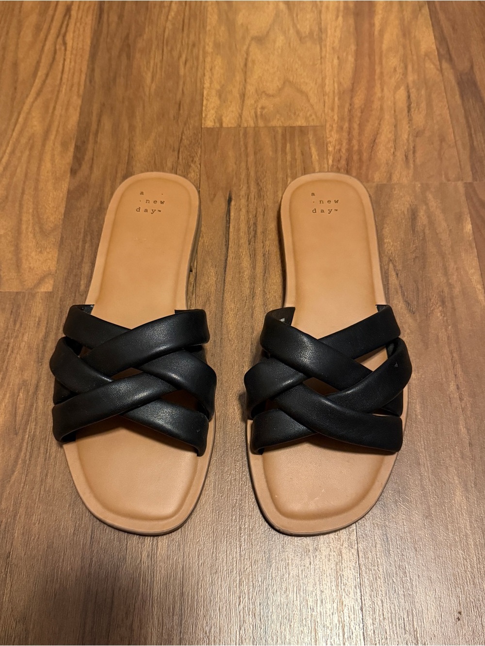 a new day Black Braided Slide Sandals with Tan Footbed